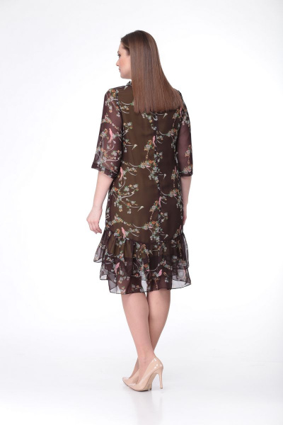 Платье VOLNA 1075 коричневый/птички - фото 2