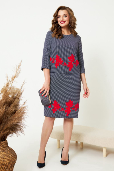 Платье AGATTI 5004-2 темно-синий+красный_принт - фото 2