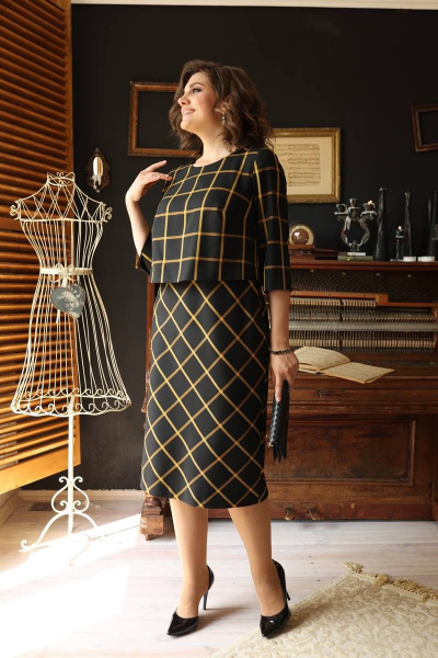Платье Romanovich Style 1-2422 черный/горчица - фото 2