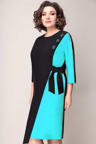 Платье VOLNA 1253 бирюзово-черный - фото 2