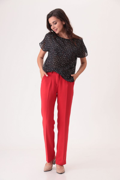 Блуза, брюки T&N 7289 черный_принт+красный - фото 2