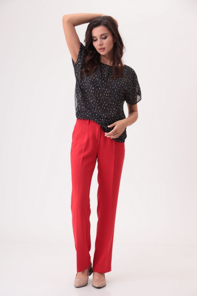 Блуза, брюки T&N 7289 черный_принт+красный - фото 1