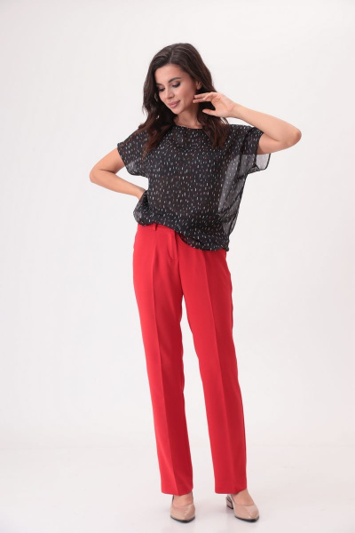 Блуза, брюки, жакет T&N 7290 черный+красный - фото 9