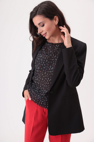 Блуза, брюки, жакет T&N 7290 черный+красный - фото 7