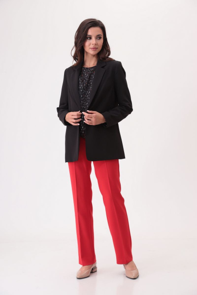 Блуза, брюки, жакет T&N 7290 черный+красный - фото 1