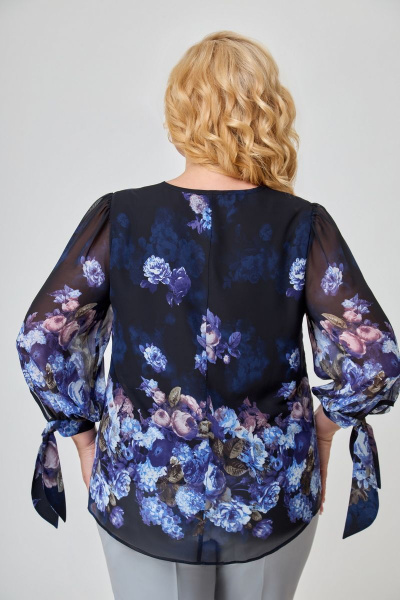 Блуза, брюки, жилет Svetlana-Style 1721 серый_синие_цветы - фото 4