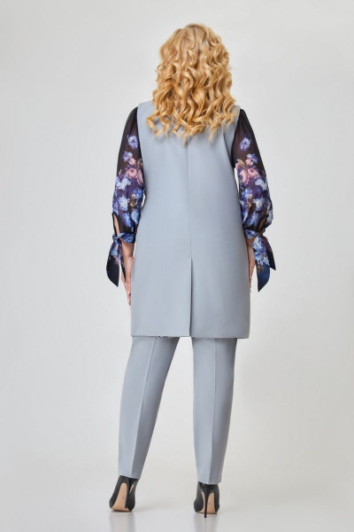 Блуза, брюки, жилет Svetlana-Style 1721 серый_синие_цветы - фото 2