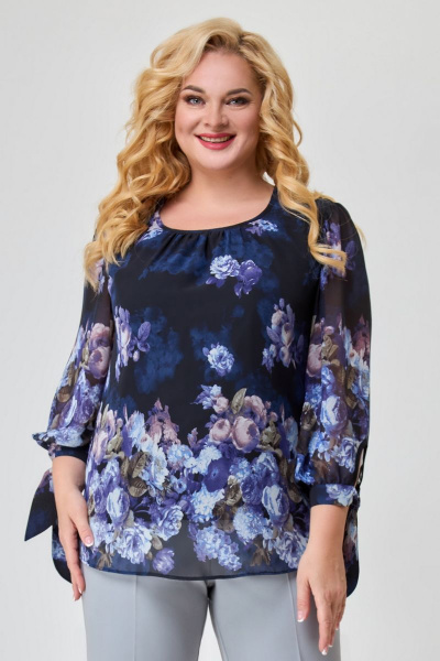 Блуза Svetlana-Style 1737 серый_синие_цветы - фото 1