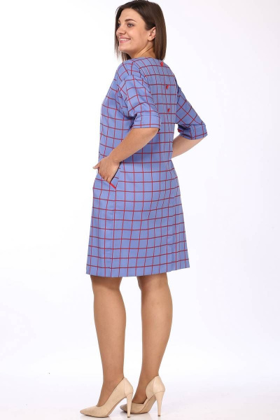 Платье Lady Style Classic 926/11 голубой_с_красным_"Клетка" - фото 4
