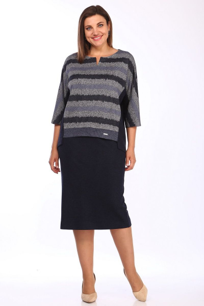 Джемпер, юбка Lady Style Classic 1374/7 темно-синий_серый - фото 1