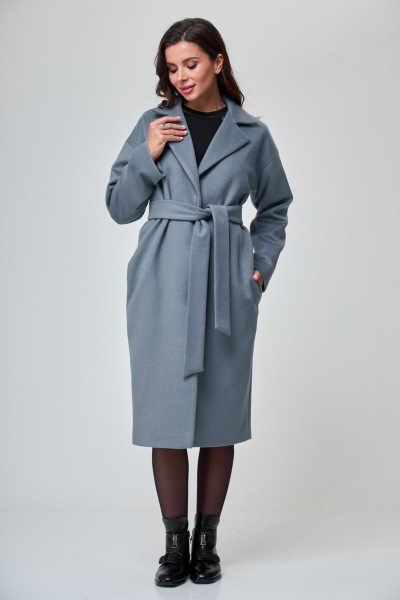 Пальто, платье T&N 7299 пепельный_голубой+черный - фото 4