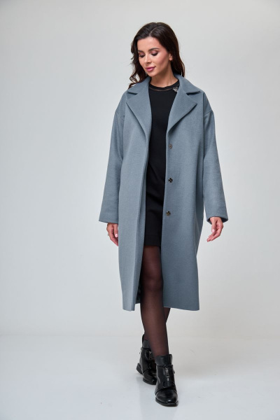 Пальто, платье T&N 7299 пепельный_голубой+черный - фото 1