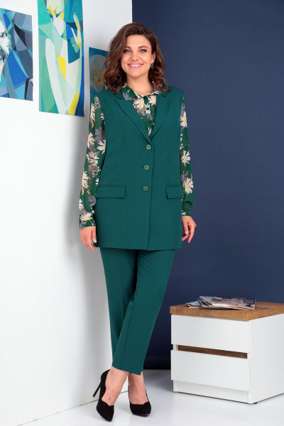 Блуза, брюки, жилет Ивелта плюс 3631    зеленый - фото 1