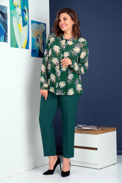 Блуза, брюки, жилет Ивелта плюс 3631    зеленый - фото 2