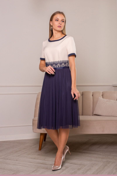 Жакет, платье АСВ 1294.1 бежевый+синий - фото 3