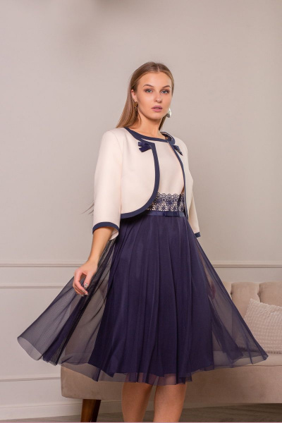 Жакет, платье АСВ 1294.1 бежевый+синий - фото 2