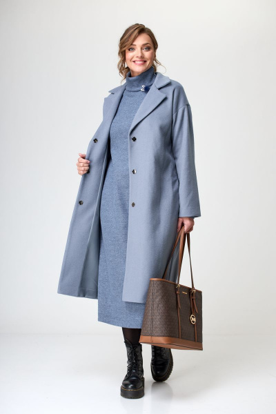 Пальто, платье T&N 7320 пепельный_голубой+синий_меланж - фото 1