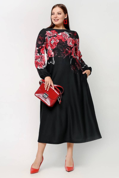 Платье La rouge 5408 черный-(цветы) - фото 1