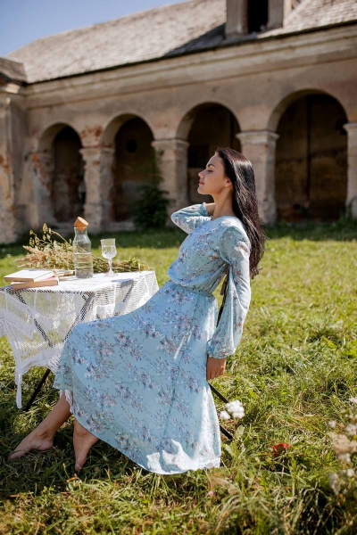 Платье KRASA - Danaida 185-22 бирюзовый_в_цветы - фото 2