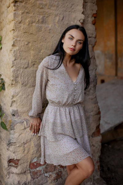 Платье KRASA - Danaida 224-22 бежевый_в_цветы - фото 1