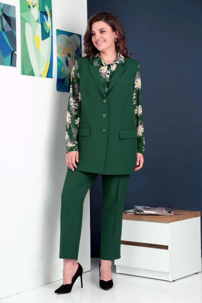 Блуза, брюки, жилет Ивелта плюс 3631 зеленый - фото 4
