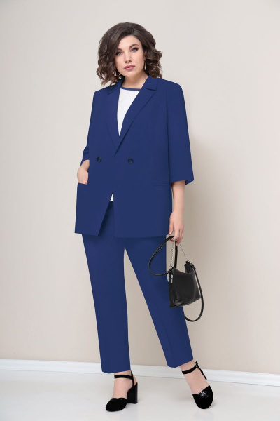 Блуза, брюки, жакет VOLNA 1227 васильково-синий - фото 1