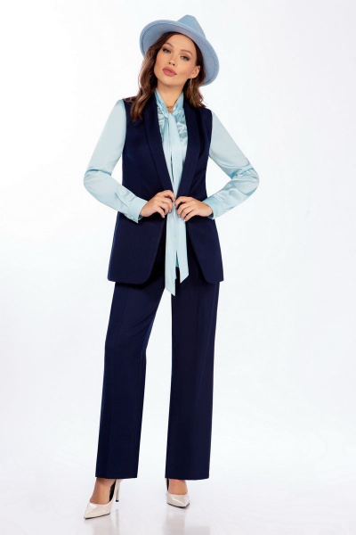 Блуза, брюки, жилет Temper 508 синий+голубой - фото 1
