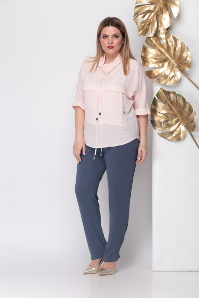 Блуза, брюки Michel chic 595 светло-розовый+синий - фото 1