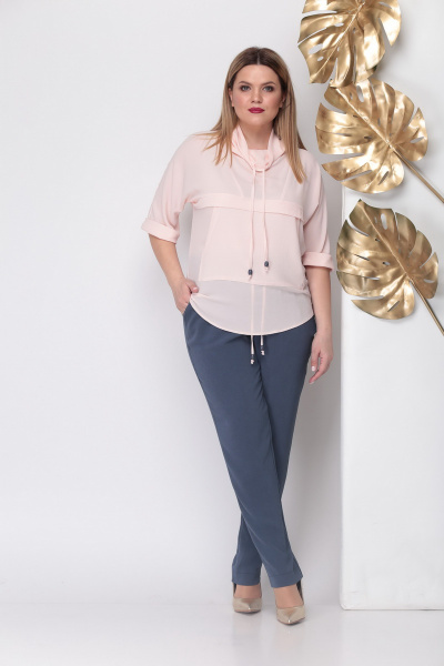 Блуза, брюки Michel chic 595 светло-розовый+синий - фото 2