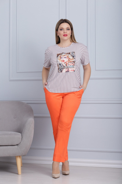Блуза, брюки Michel chic 594 беж+оранж - фото 1