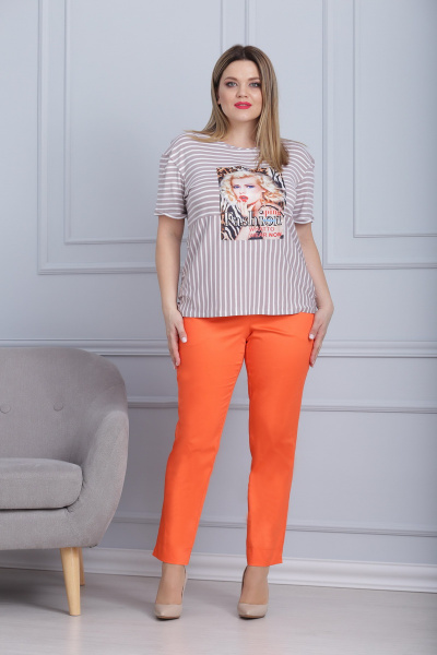 Блуза, брюки Michel chic 594 беж+оранж - фото 2