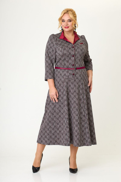 Платье ELVIRA 110-2 серо-бордовый - фото 1
