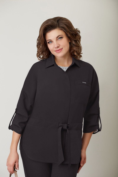 Блуза, брюки, жакет VOLNA 1251 темно-баклажановый+черно-белый - фото 5