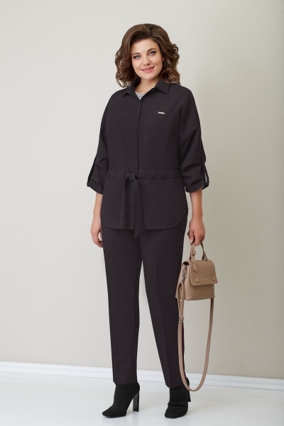 Блуза, брюки, жакет VOLNA 1251 темно-баклажановый+черно-белый - фото 2