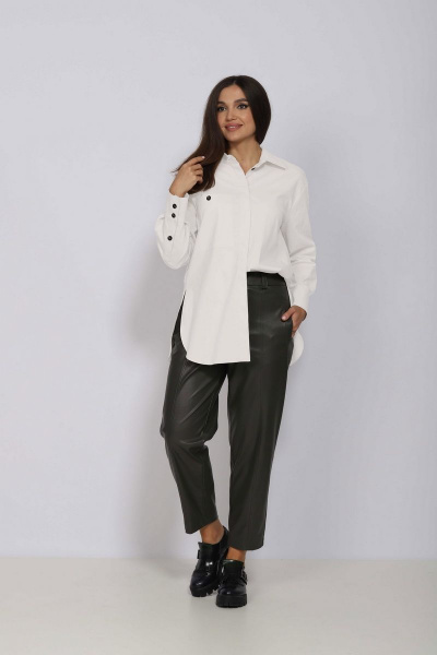 Блуза, брюки Mislana 265 белый+хаки - фото 1