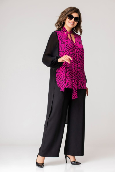 Блуза, брюки EVA GRANT 215 фуксия+черный - фото 2
