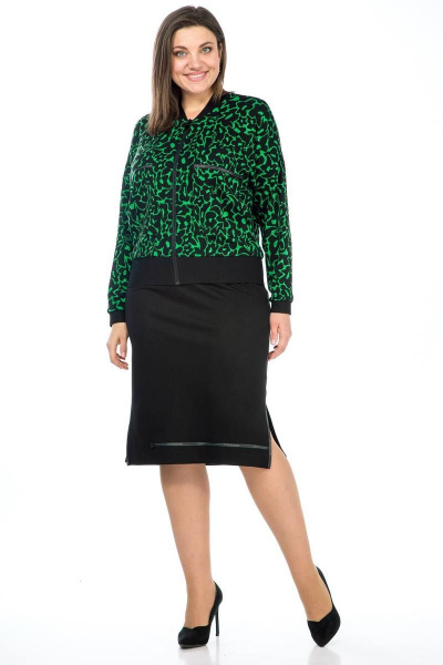 Жакет, юбка Lady Style Classic 2472/1 черный_с_зеленым - фото 1