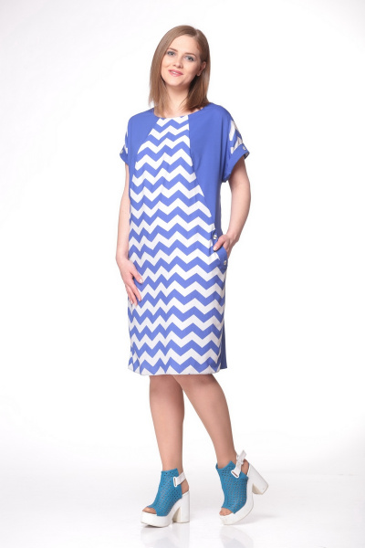 Платье LadisLine 697 белый+голубой - фото 4