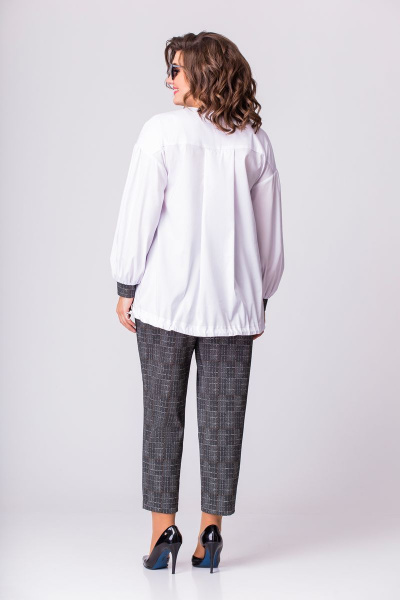 Блуза, брюки EVA GRANT 101 белый+серый_в_клетку - фото 7
