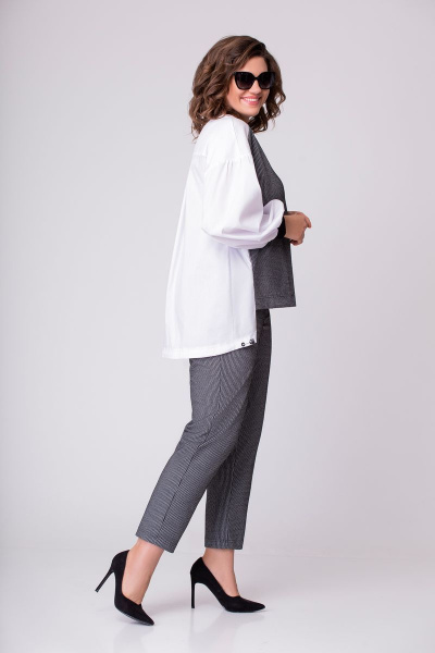 Блуза, брюки EVA GRANT 101 белый+серый_в_штрихи - фото 5