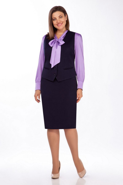 Блуза, жилет, юбка Ольга Стиль С-769 черный+фиолетовый - фото 1