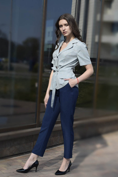 Блуза, брюки AMORI 8020 бирюза/люрексовая_нить - фото 1
