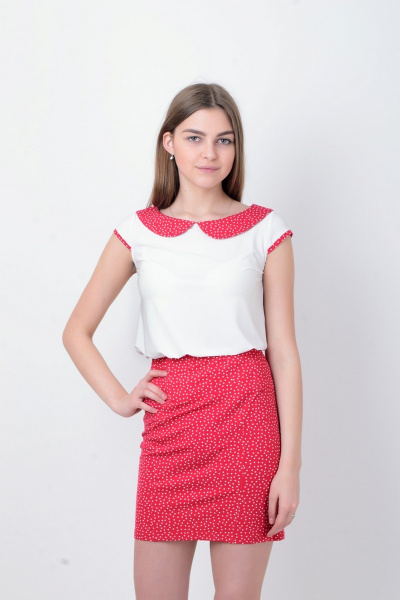 Блуза Mita ЖМ809 белый+красный - фото 1
