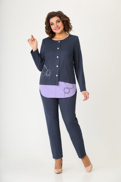 Блуза, брюки DaLi 5608 синий+сирень - фото 1