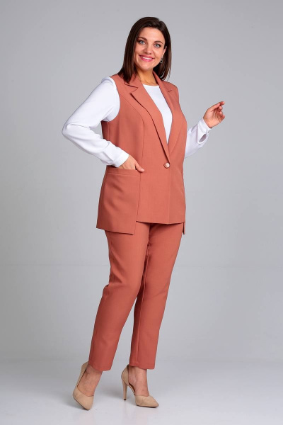 Блуза, брюки, жилет Liona Style 859 терракот - фото 1