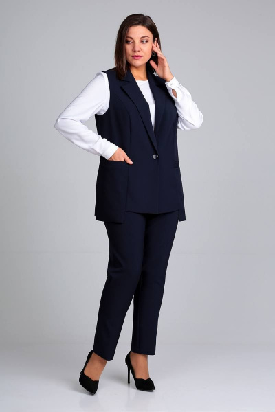 Блуза, брюки, жилет Liona Style 859 темно-синий - фото 2