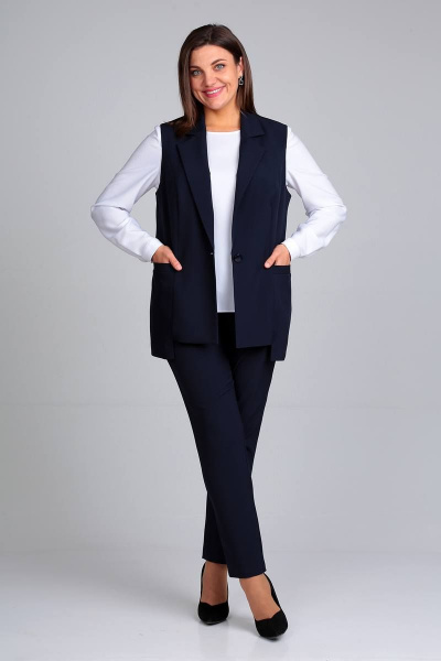 Блуза, брюки, жилет Liona Style 859 темно-синий - фото 1
