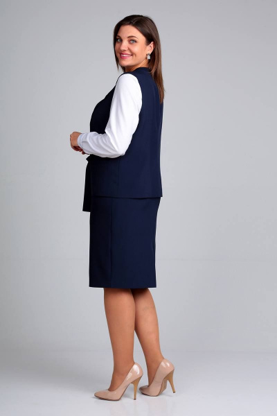 Блуза, жилет, юбка Liona Style 861 темно-синий - фото 3