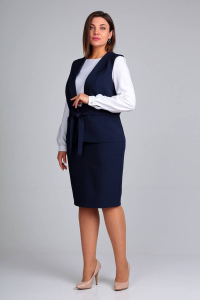 Блуза, жилет, юбка Liona Style 861 темно-синий - фото 1