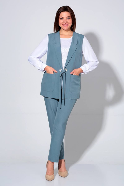 Блуза, брюки, жилет Liona Style 860 пепельно-голубой - фото 1